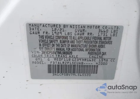 2021 Nissan Kicks S Xtronic Cvt from USA, damaged, VIN 3N1CP5BV7ML565520
